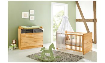 Babyzimmer /Kinderzimmer Sparset 2-teilig, mit Buche massiv Bio geölt, Holzstruktur sichtbar