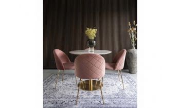 Tisch Esstischgruppe Bolzano runder Tisch mit 4 Stühlen, Marmor-Optik/Messing Look