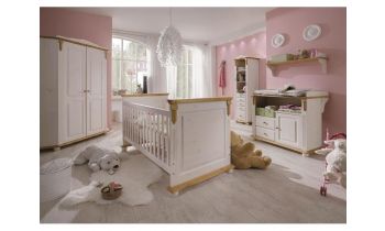 Infanskids Babyzimmer Romantik, 3-teilig,  mit Eck-Kleiderschrank, Kiefer massiv 