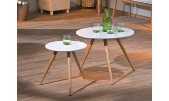 Beistelltisch Phillis 2er-Set,  im Retro Look, MDF/Bambus weiss