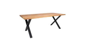 Tisch Esstisch Montpellier, Eiche massiv Natur mit gerader Kante und X-Gestell schwarz 200 x 95 cm
