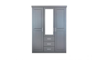 Schrank Kleiderschrank Norwin 3 Türen 3 Schubladen Spiegel Kiefer  grey lackiert