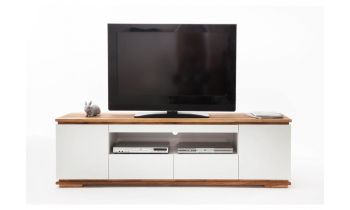 TV-Möbel Lowboard Chiaro, in Weiss matt oder Hochglanz schwarz und Asteiche massiv