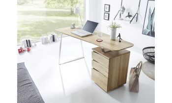 Schreibtisch Tori, Asteiche teilmassiv, Gestell Edelstahl-Optik