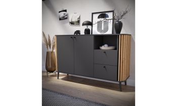 Sideboard Pure im Retro-Design, grau/Artisan Eiche, 2 Türen/2 Schubladen/1 offenes Fach